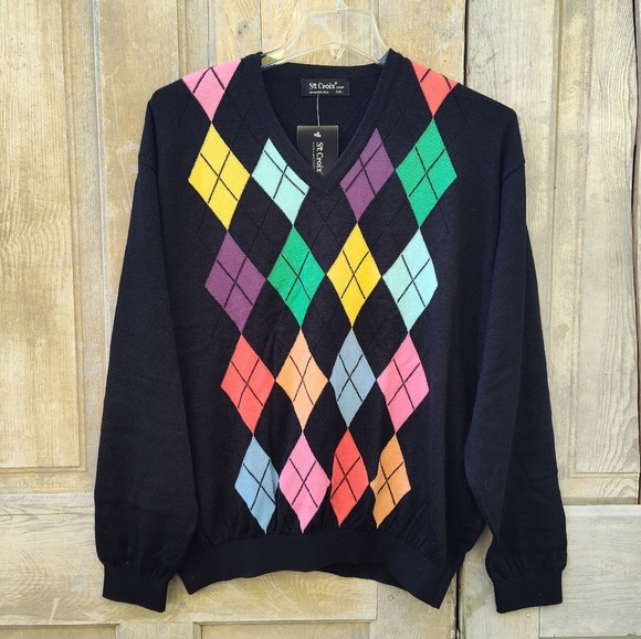 NWT Black and Pastel Argyle Sweater from St. Croix